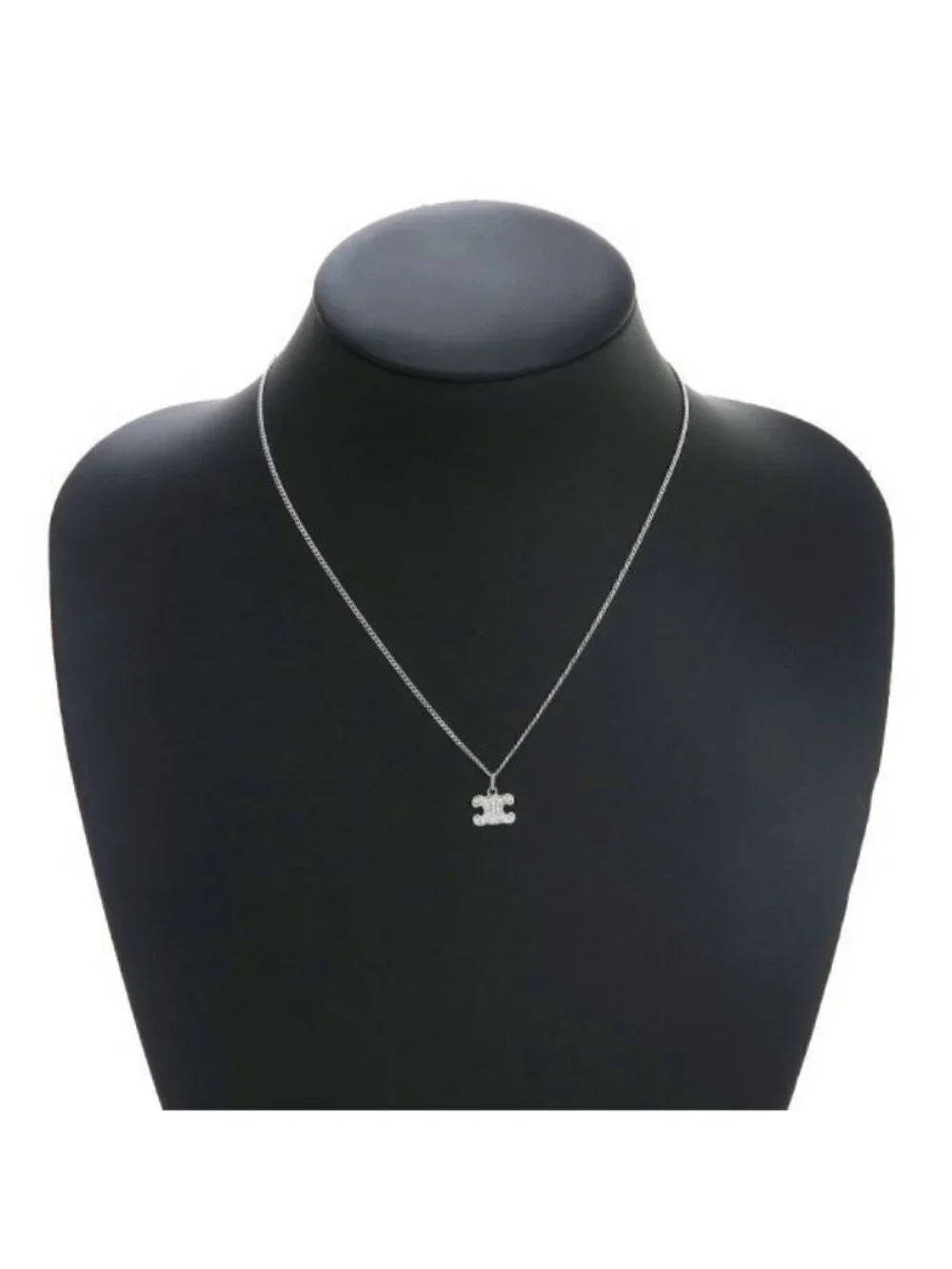 Celine Triomphe Rhinestone Necklace Rhodium Finish